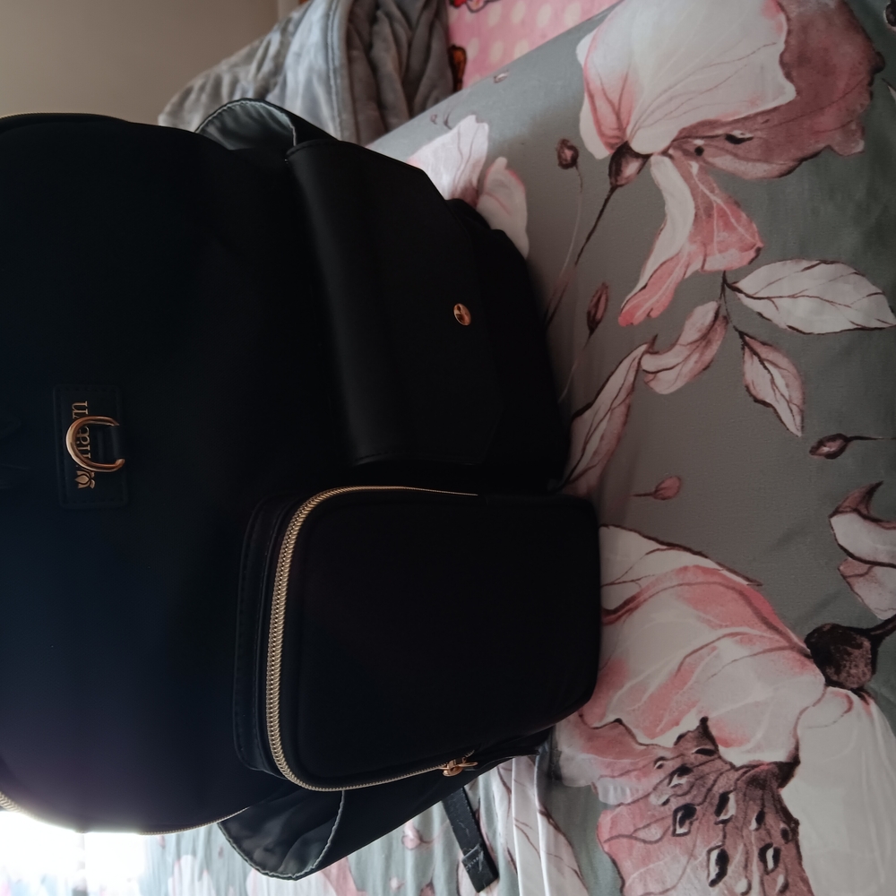 Umi Black Structured Handbag with Gold Accents
